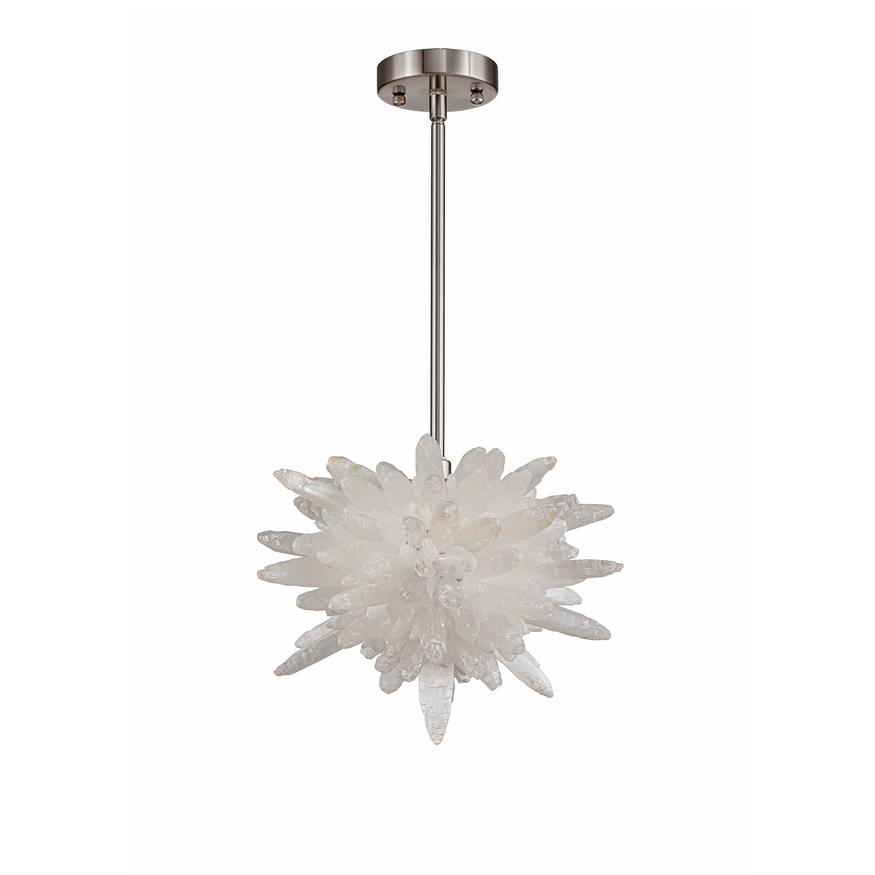 Pendant light with a star-shaped white glass shade on a white background