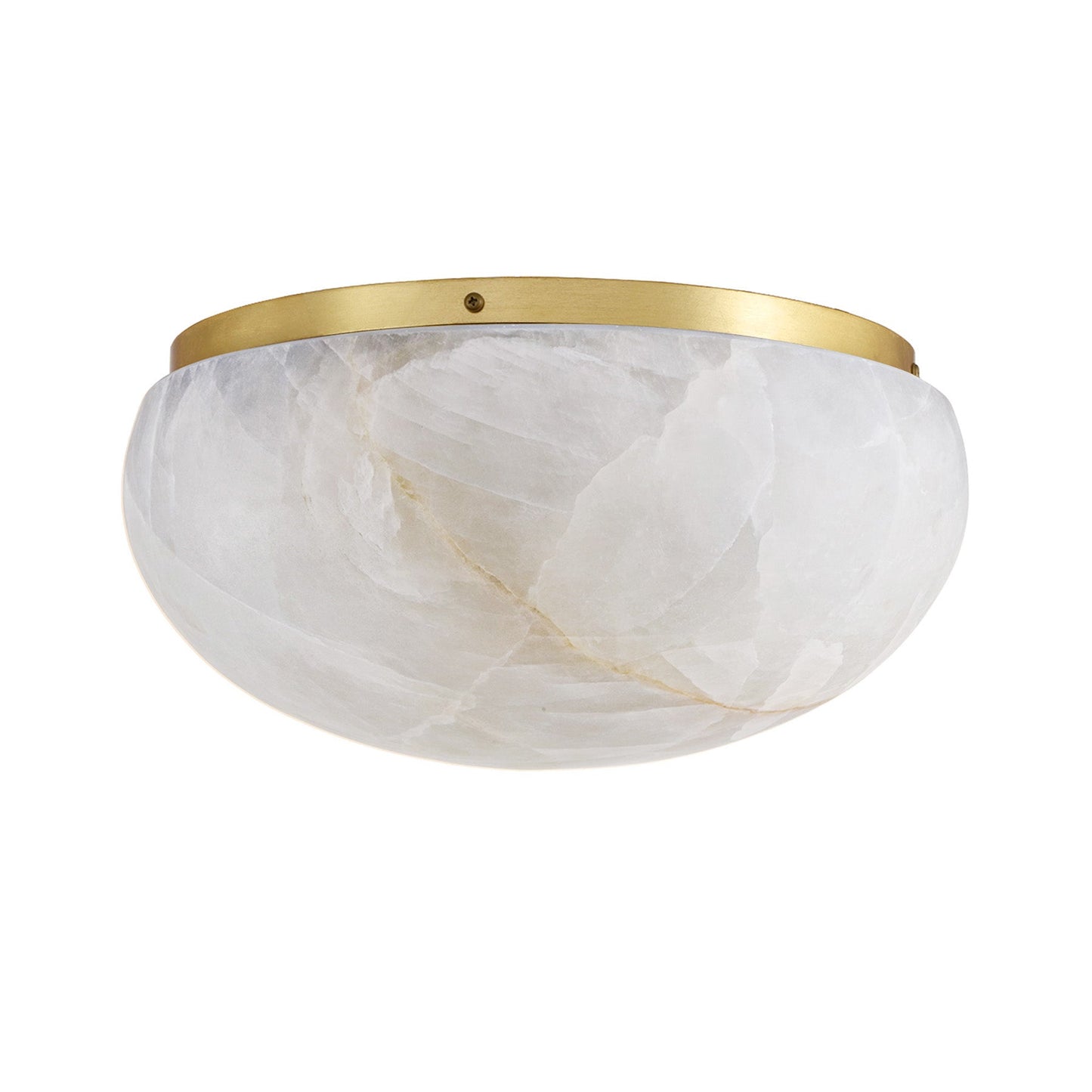 Ceiling light fixture with marble-like shade and gold trim on a white background