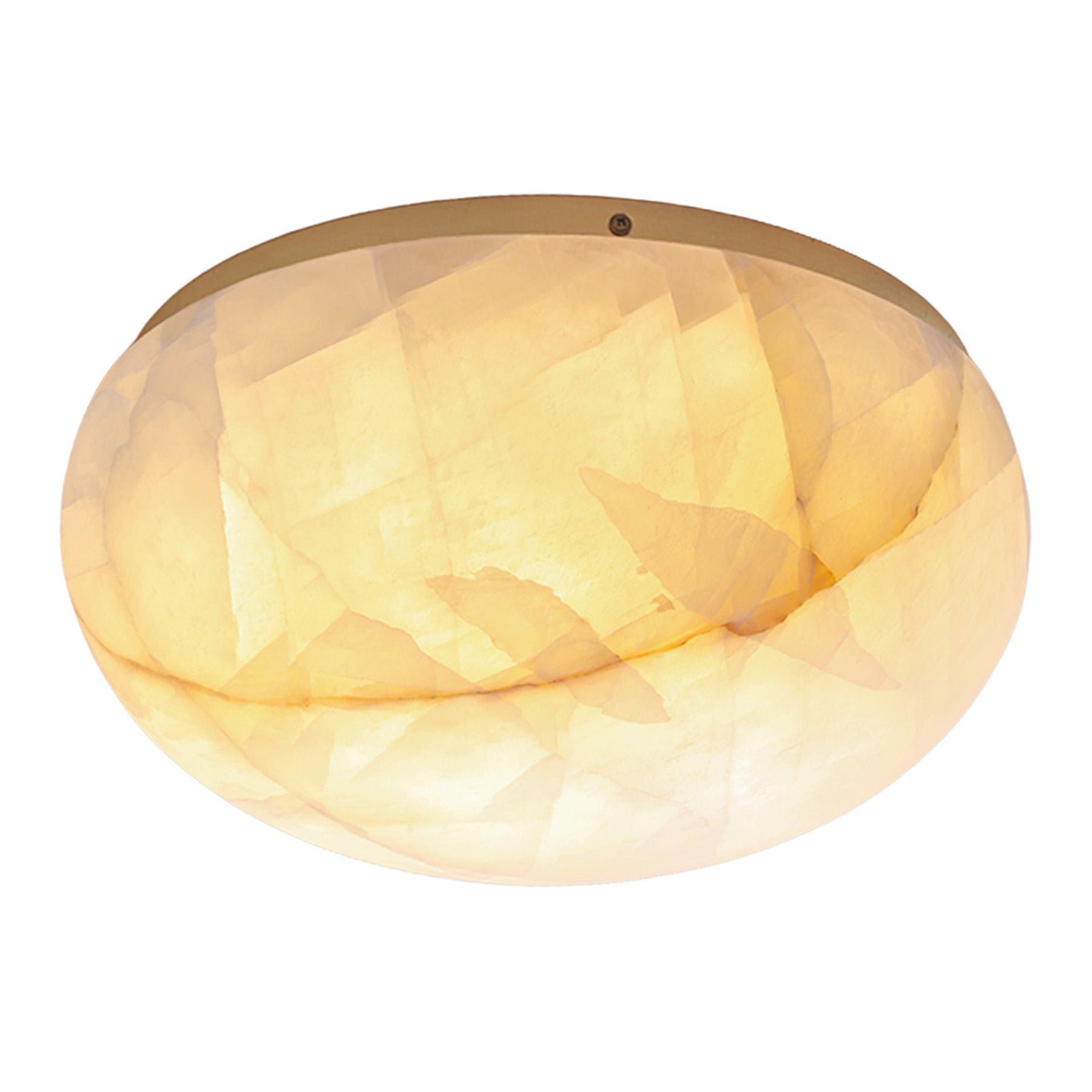 Ceiling light fixture with a gold frame and translucent yellow glass shade on a white background