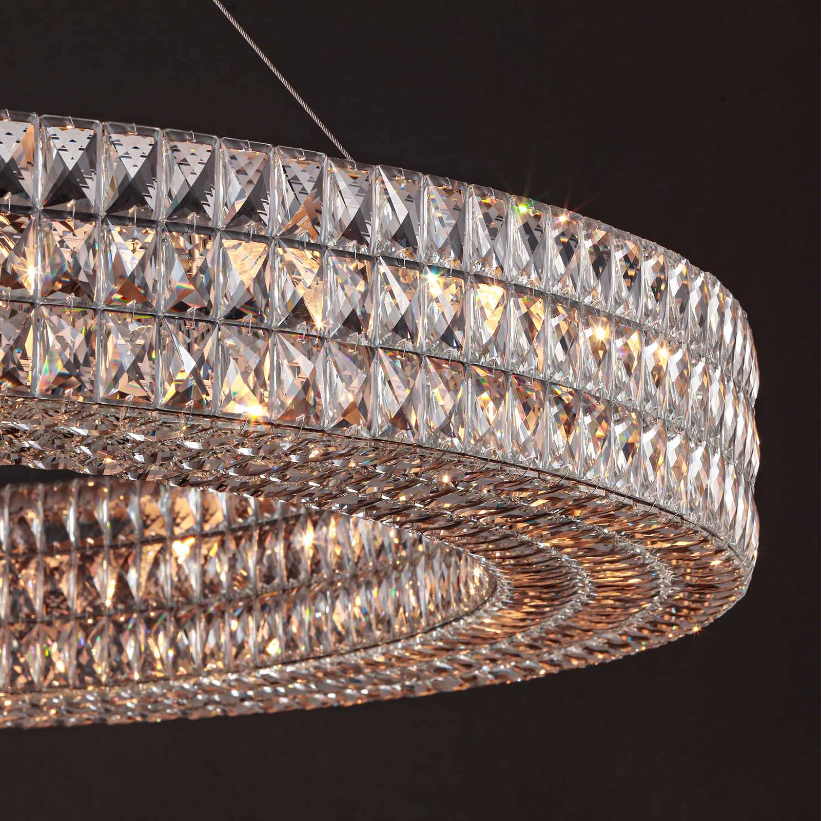 Lattice Faceted Crystal Ring Chandelier