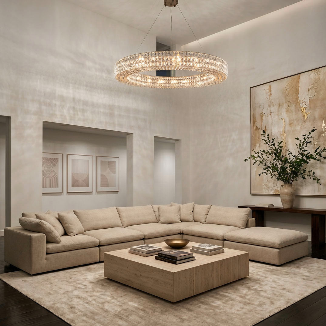 Lattice Faceted Crystal Ring Chandelier