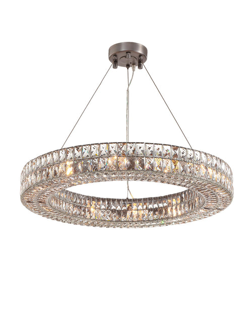 Load image into Gallery viewer, MOORIZON Lattice Crystal Round Chandelier, Small – modern halo crystal ceiling pendant
