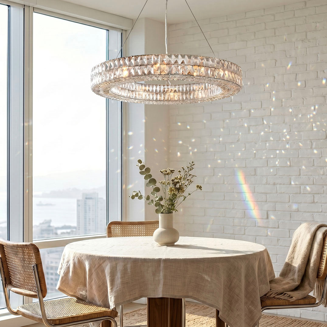 Lattice Faceted Crystal Ring Chandelier