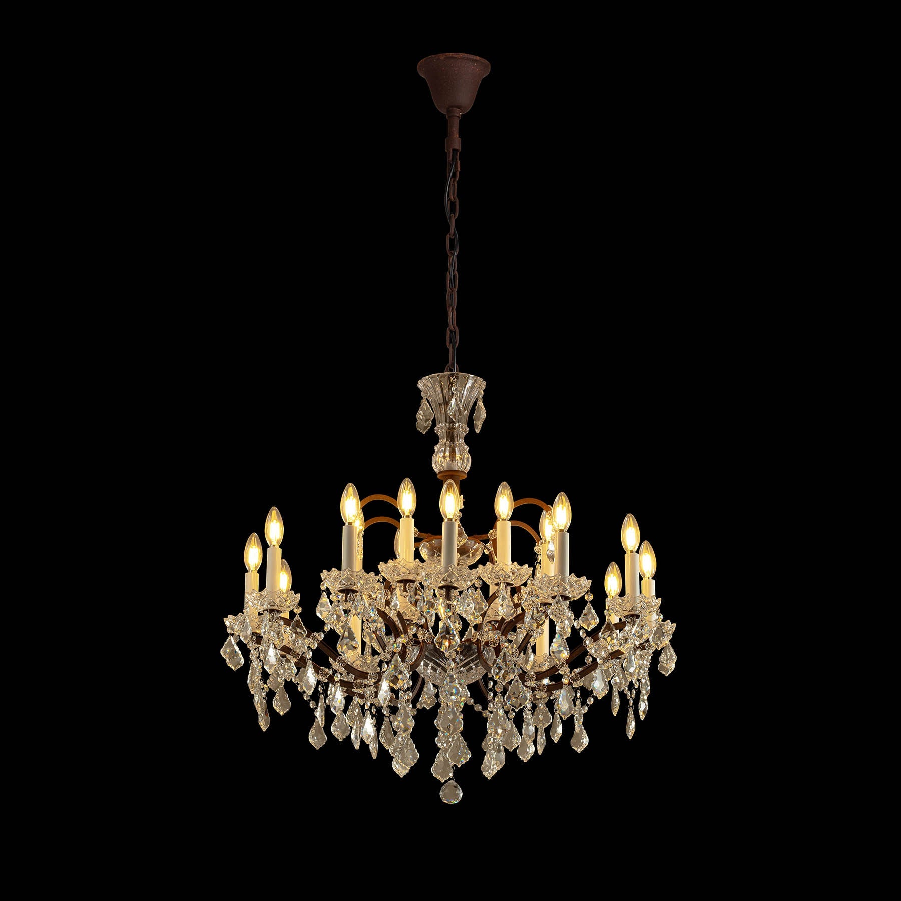 Chandelier with crystal details on a black background