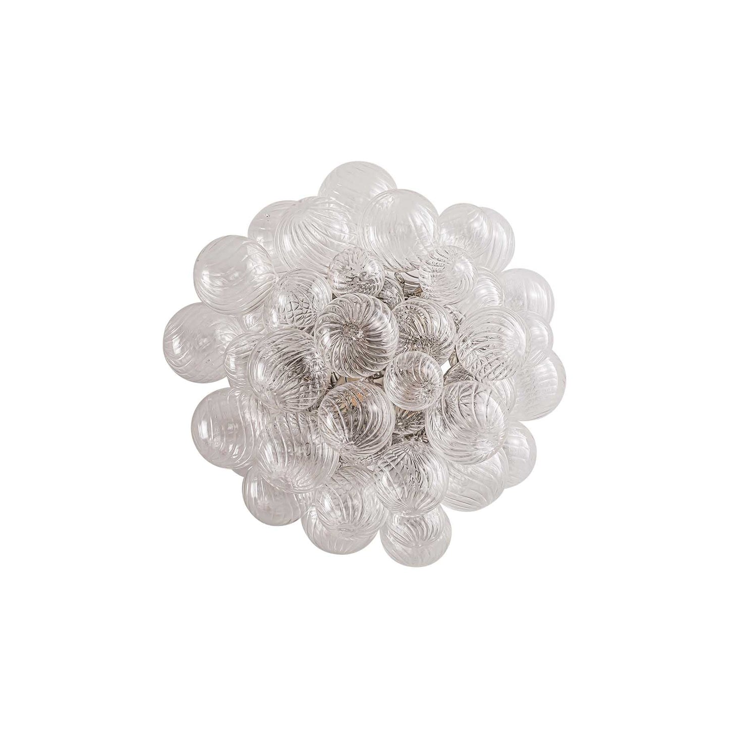Decorative wall art with spherical glass elements on a white background