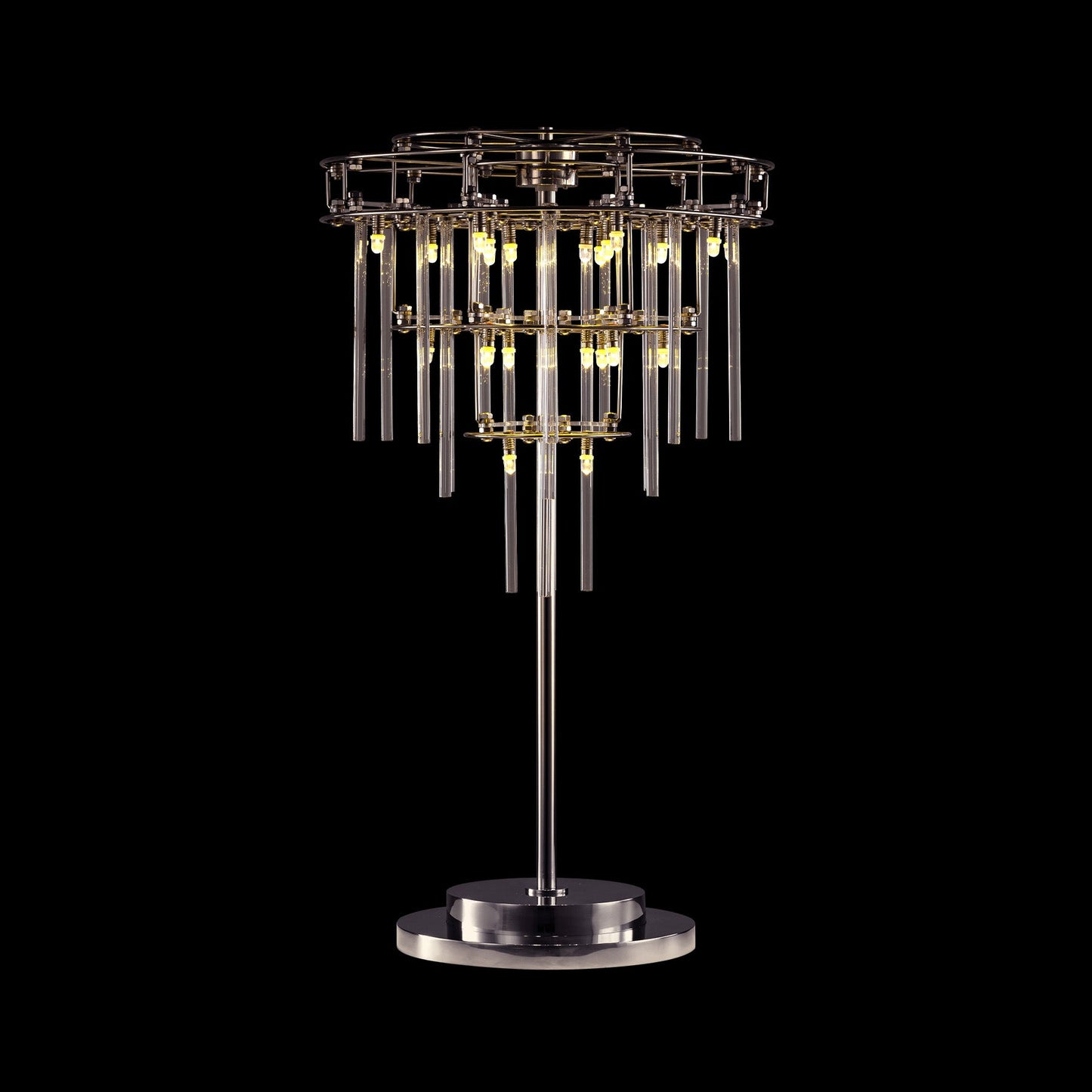 Decorative lamp with crystal-like elements on a black background