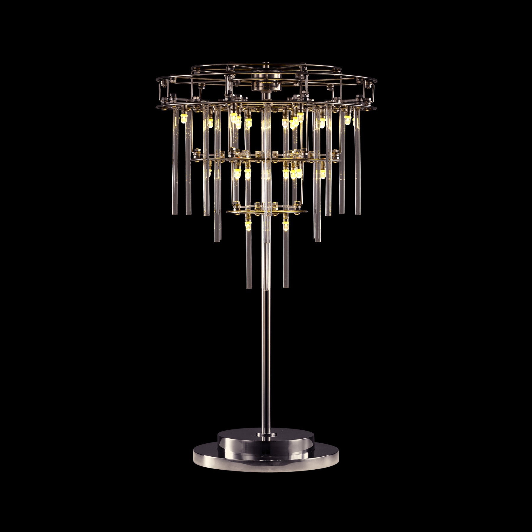 Decorative lamp with crystal-like elements on a black background
