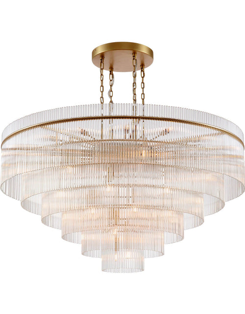 Load image into Gallery viewer, Timelore tiered round chandelier with solid crystal rods and natural brass frame
