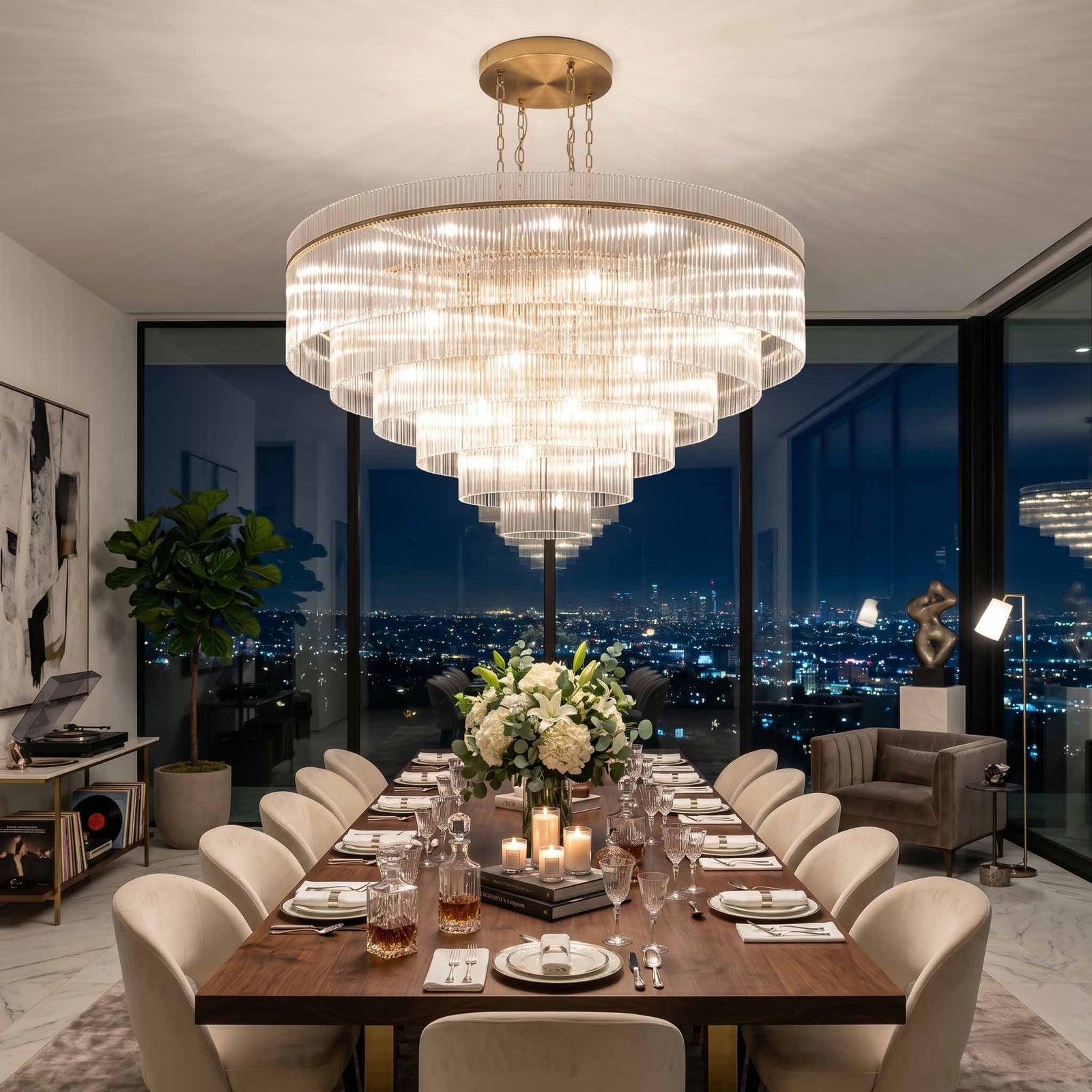 Timelore Round Glass Rod Chandelier