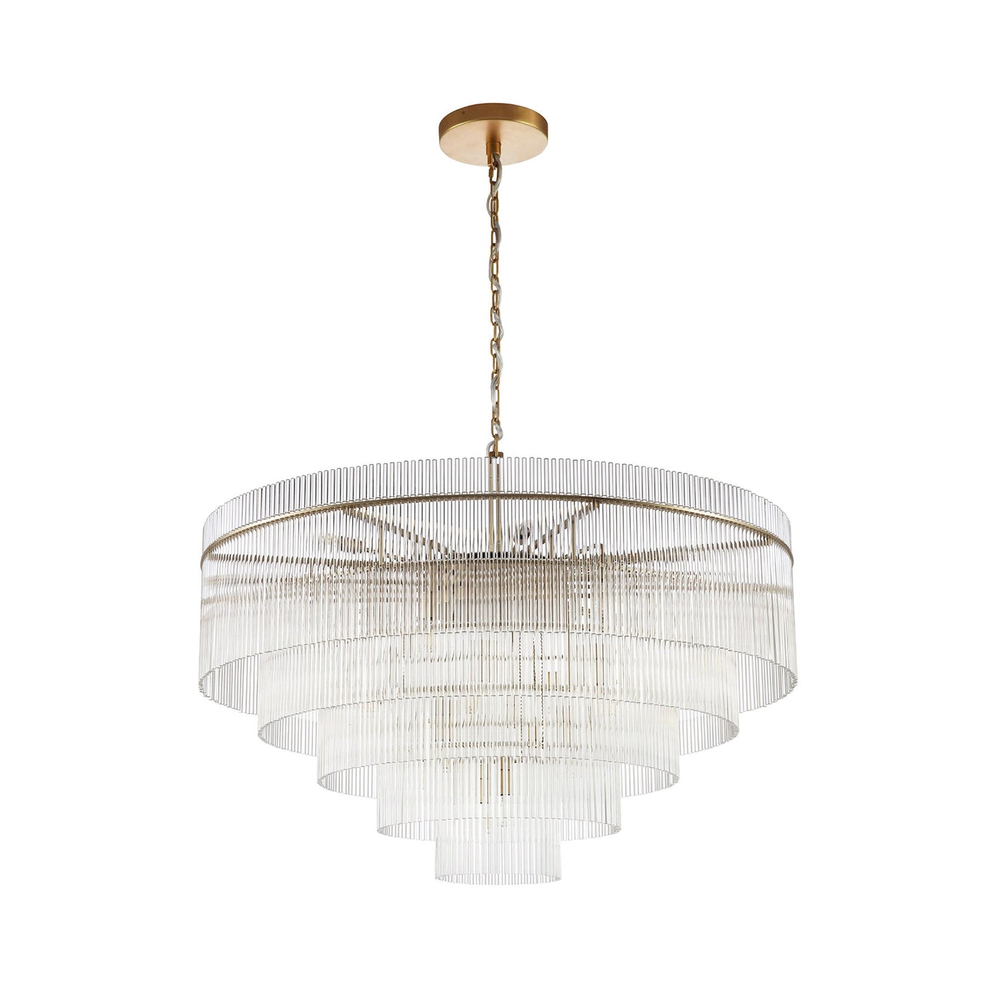 Chandelier with multiple tiers on a white background
