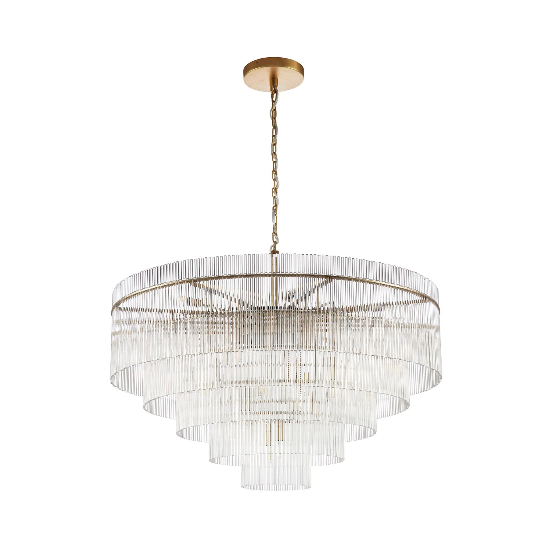 Chandelier with multiple tiers on a white background