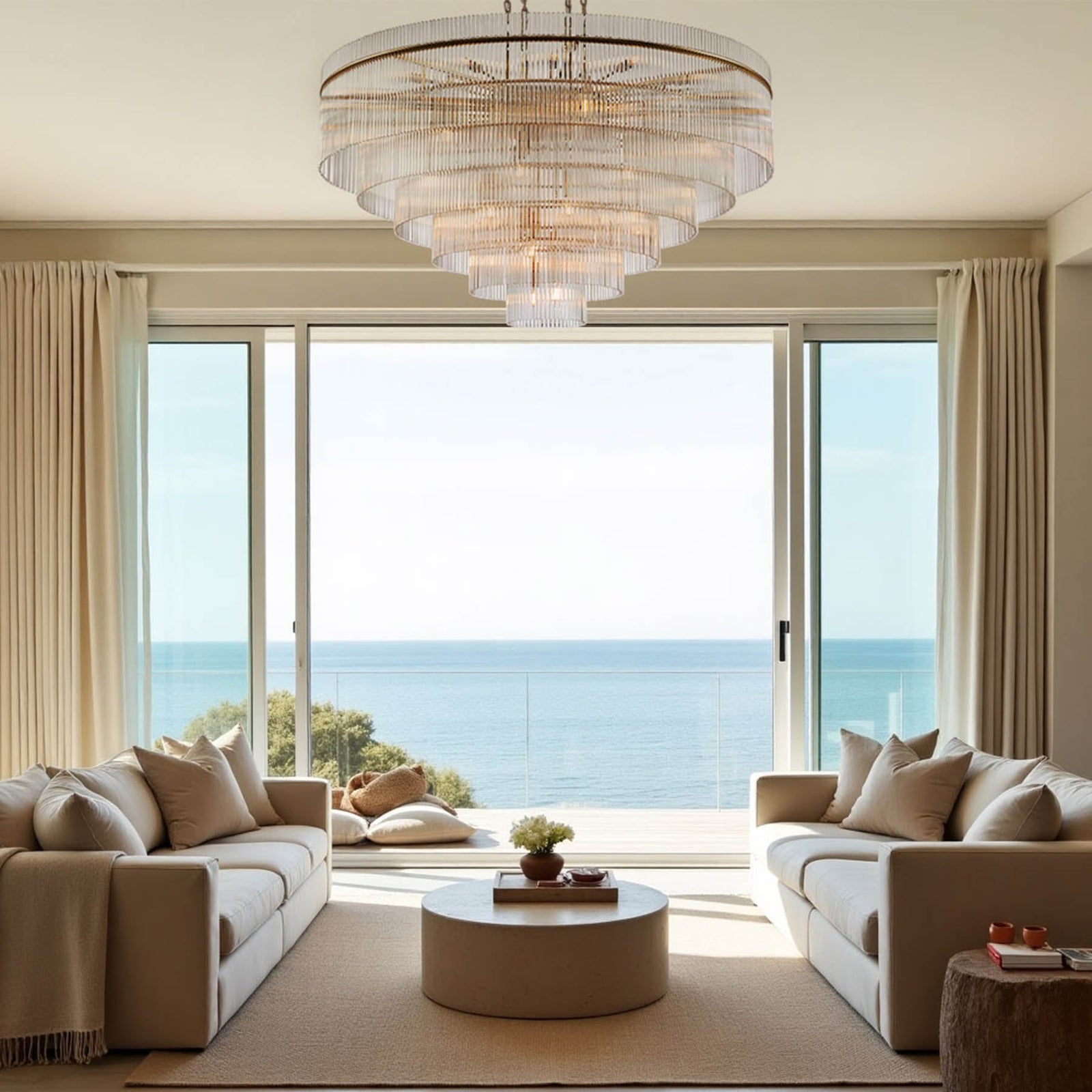 Timelore Round Glass Rod Chandelier