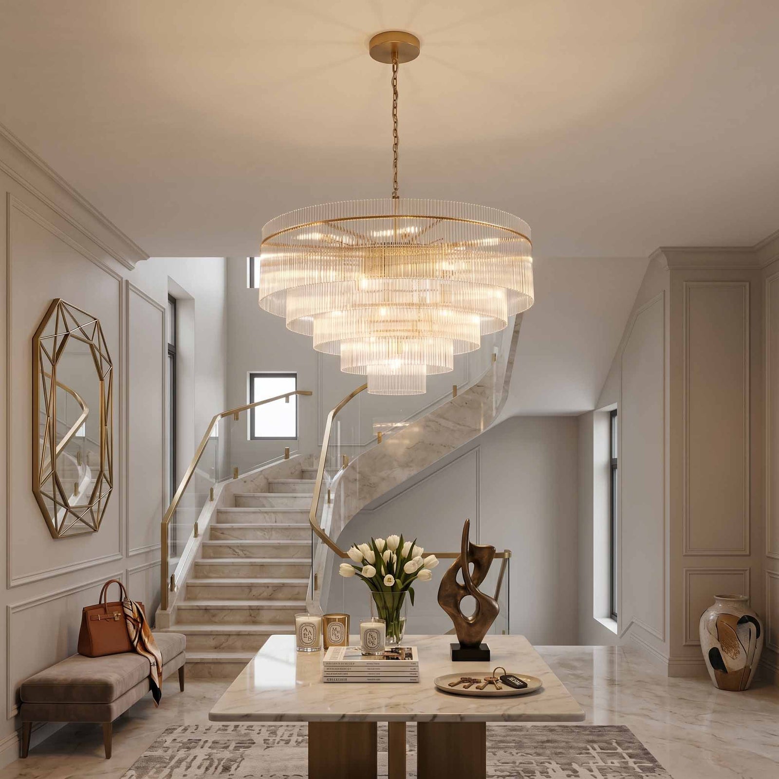 Timelore Round Glass Rod Chandelier