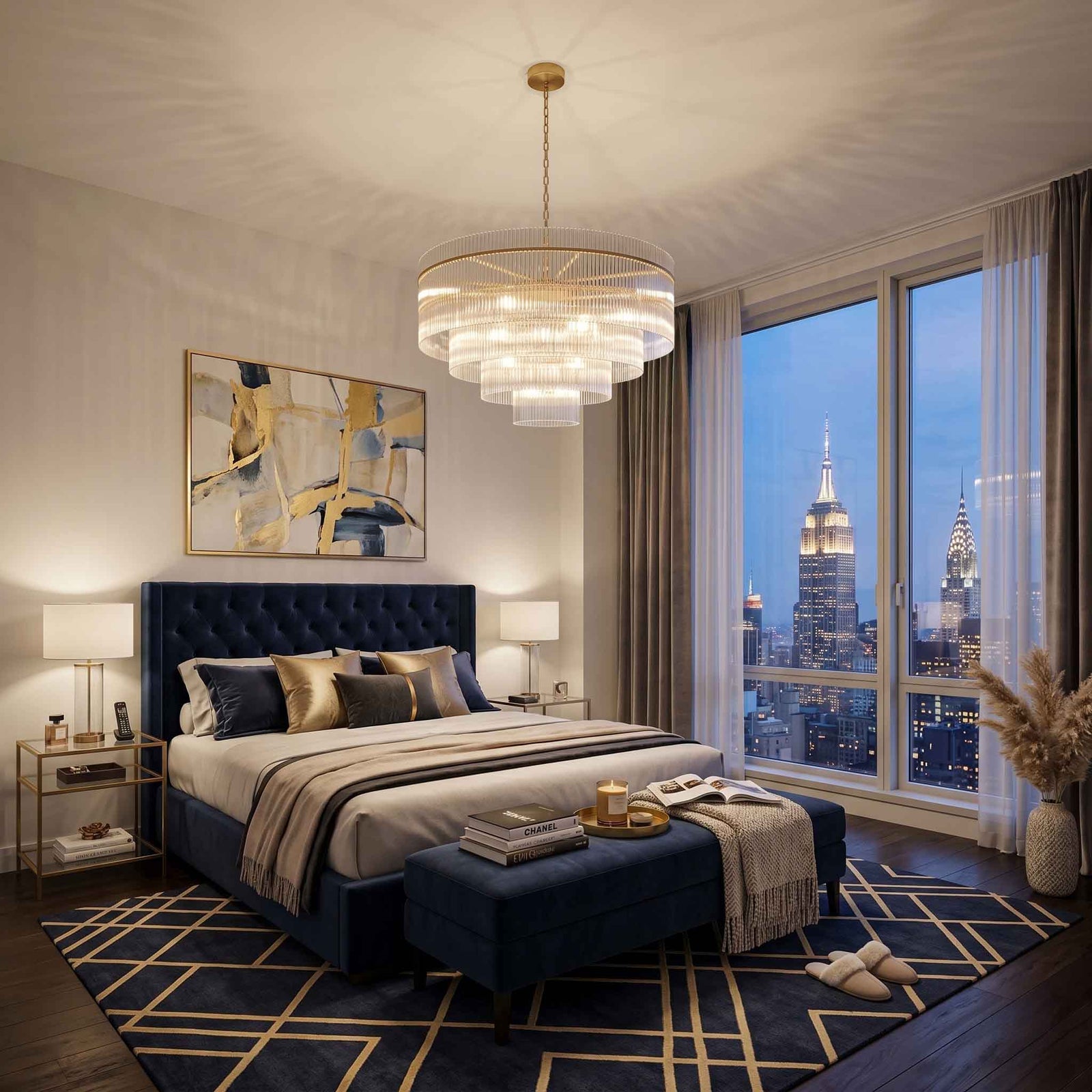 Timelore Round Glass Rod Chandelier