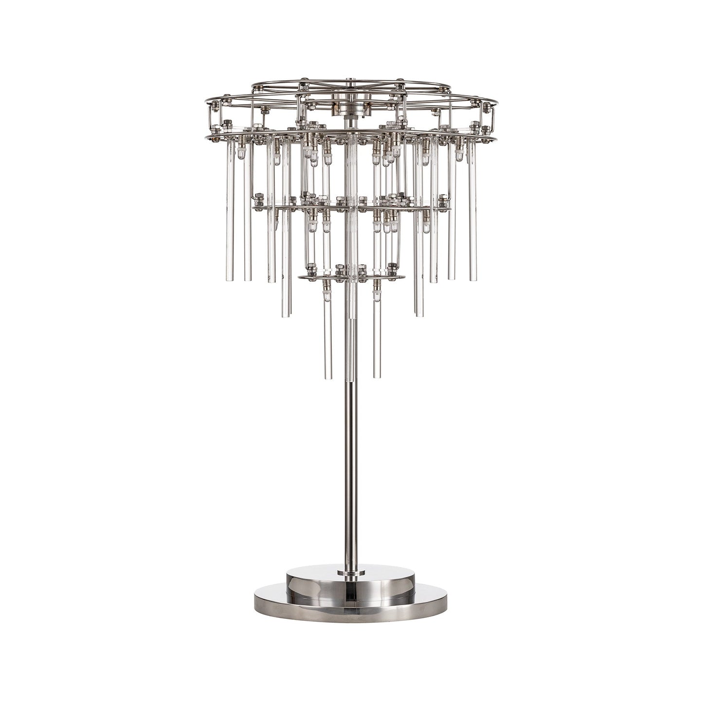 Decorative table lamp with crystal-like elements on a white background
