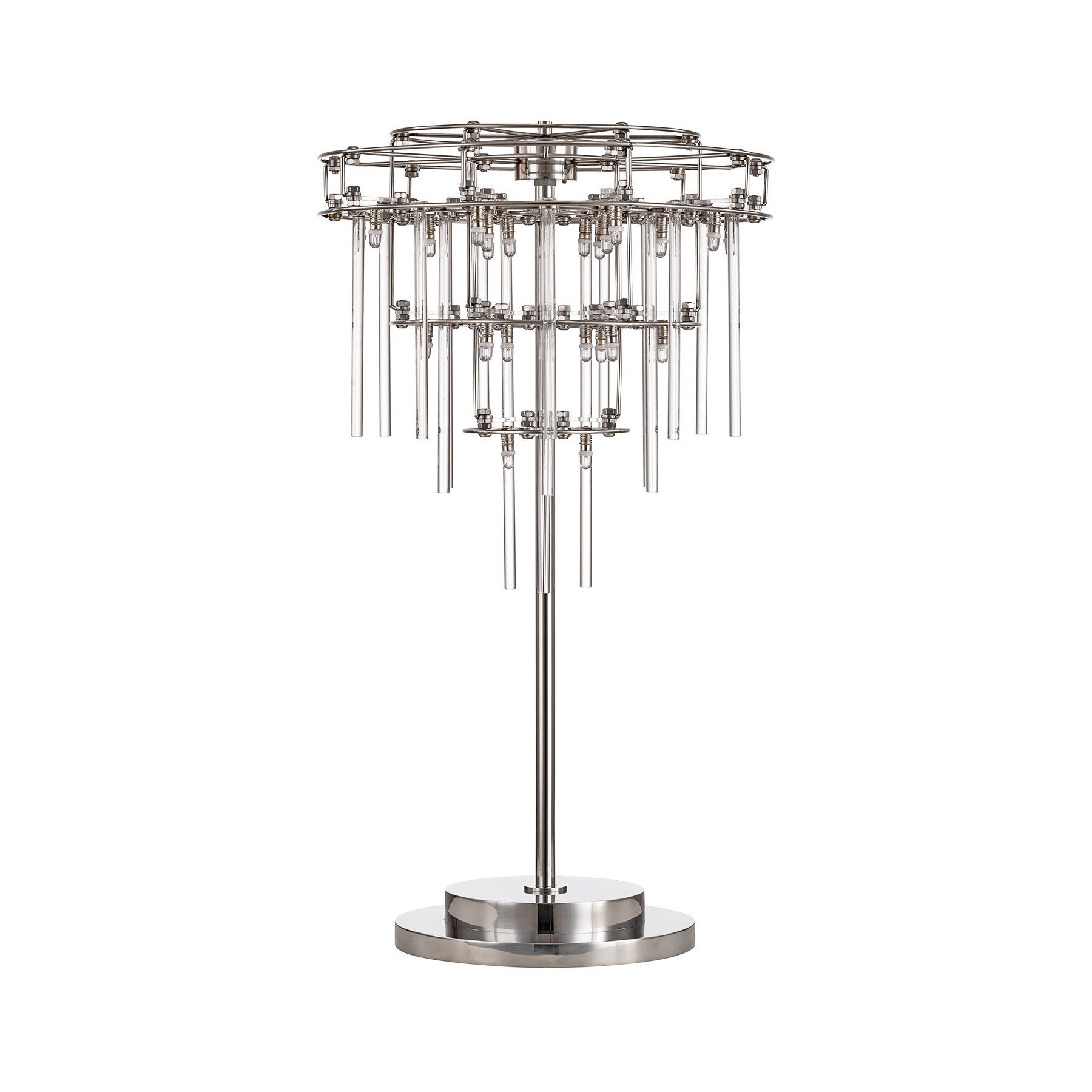 Decorative table lamp with crystal-like elements on a white background