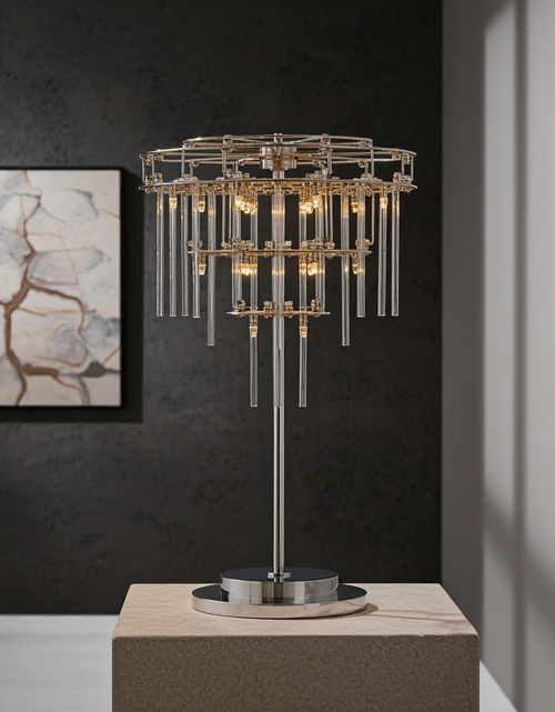 Load image into Gallery viewer, Aura Tiered Glass Rod Table Lamp
